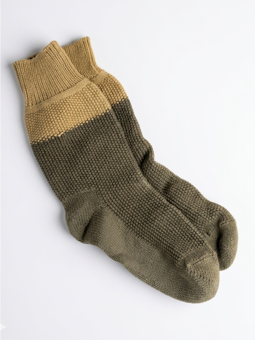 RoToTo Seed Stitch Socks in Light Olive & O.D. Green Organic Cotton EUC